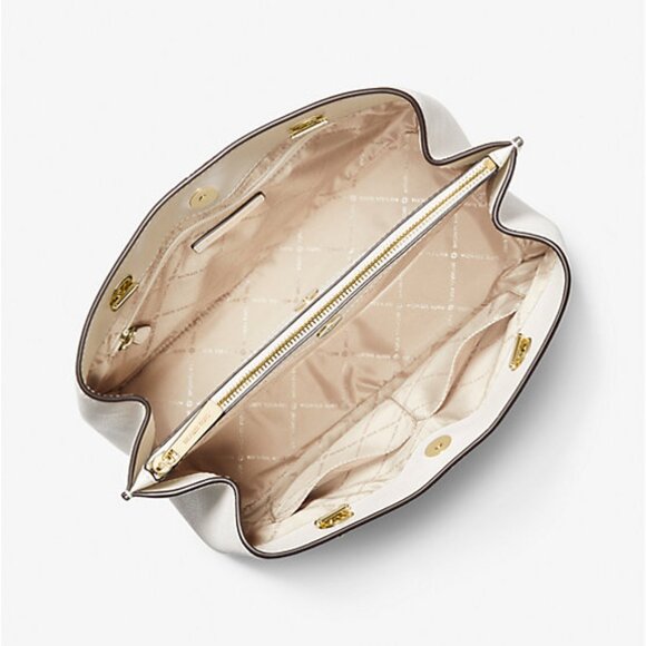 Michael Kors Teagan Large Pebbled Leather Shoulder Bag + Wallet In Light Cream - Picture 11 of 13